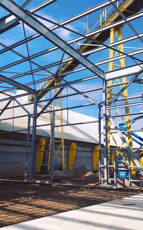A building being assembled on a job site